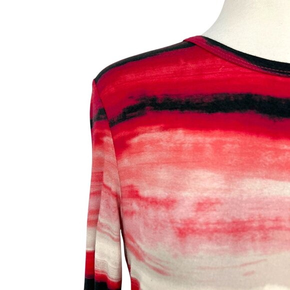 St. John Nordstrom Brush Striped Long Sleeve Top Red White Black Size Small - Picture 4 of 10